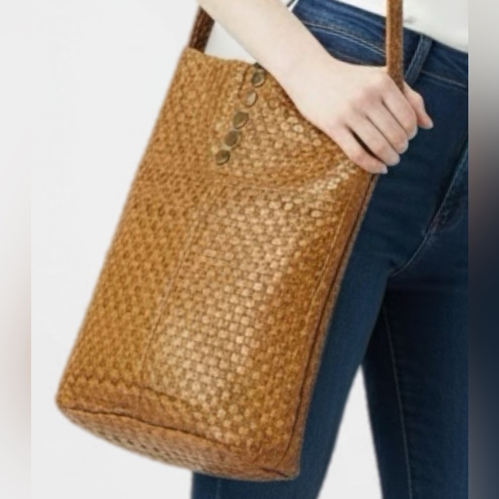 Industry Brand 18”L Woven Tote Bag NWT Brown Faux Leather BasketWeave - Picture 8 of 13